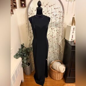 Oleg Cassini Black Sleeveless Gown with Side Slit